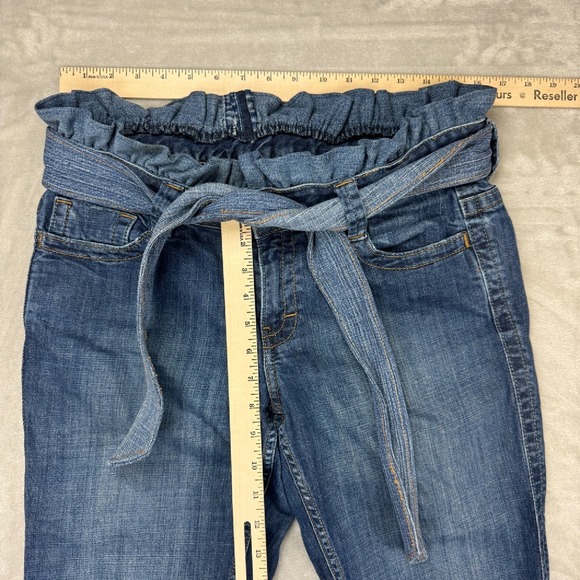 Calvin Klein Jeans Paper Bag Waist Tie Ankle Jogger Cuff Blue Denim Pants Size 8 - Picture 4 of 10